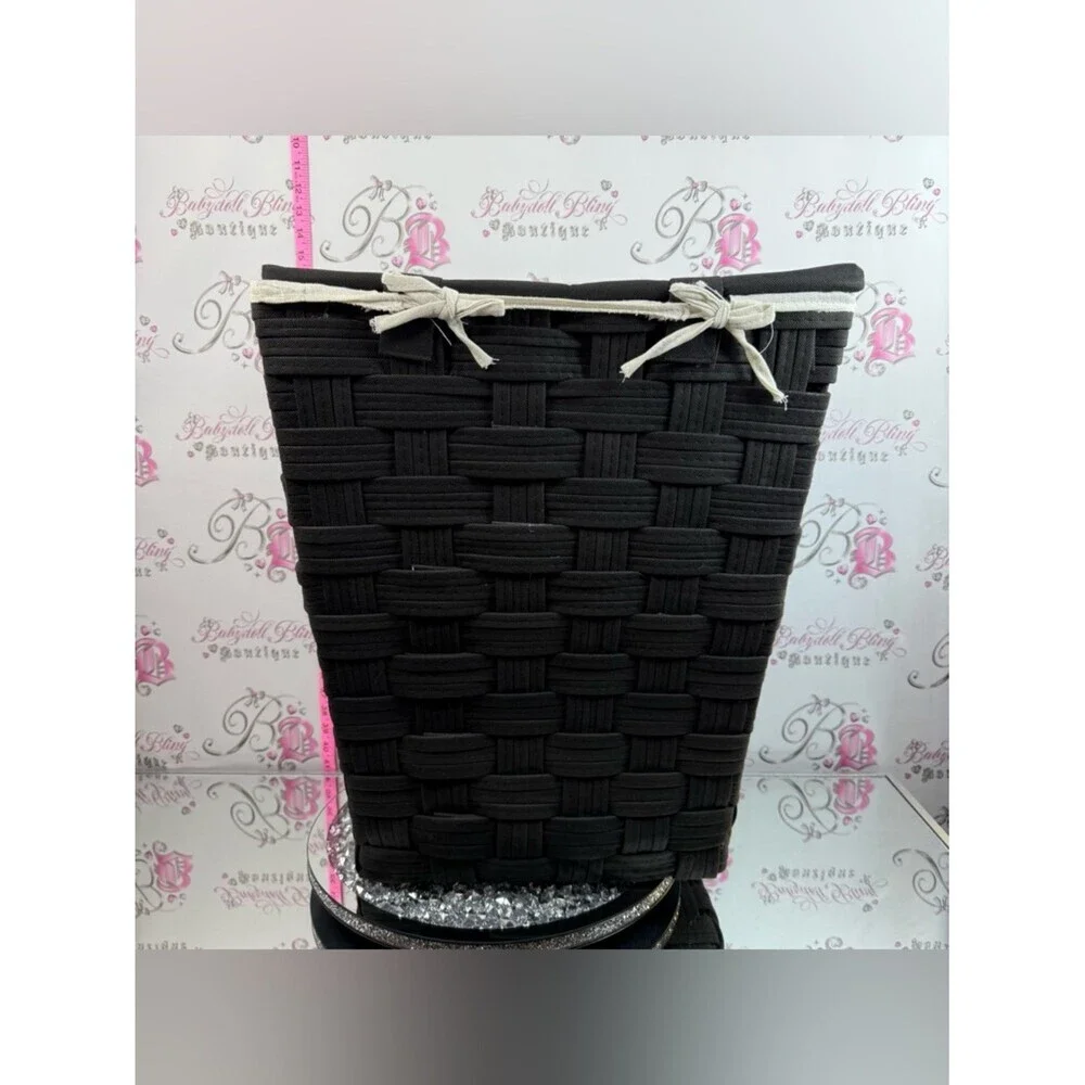 Laundry basket storage braided Woven Storage Basket with Cream Liner - Black
